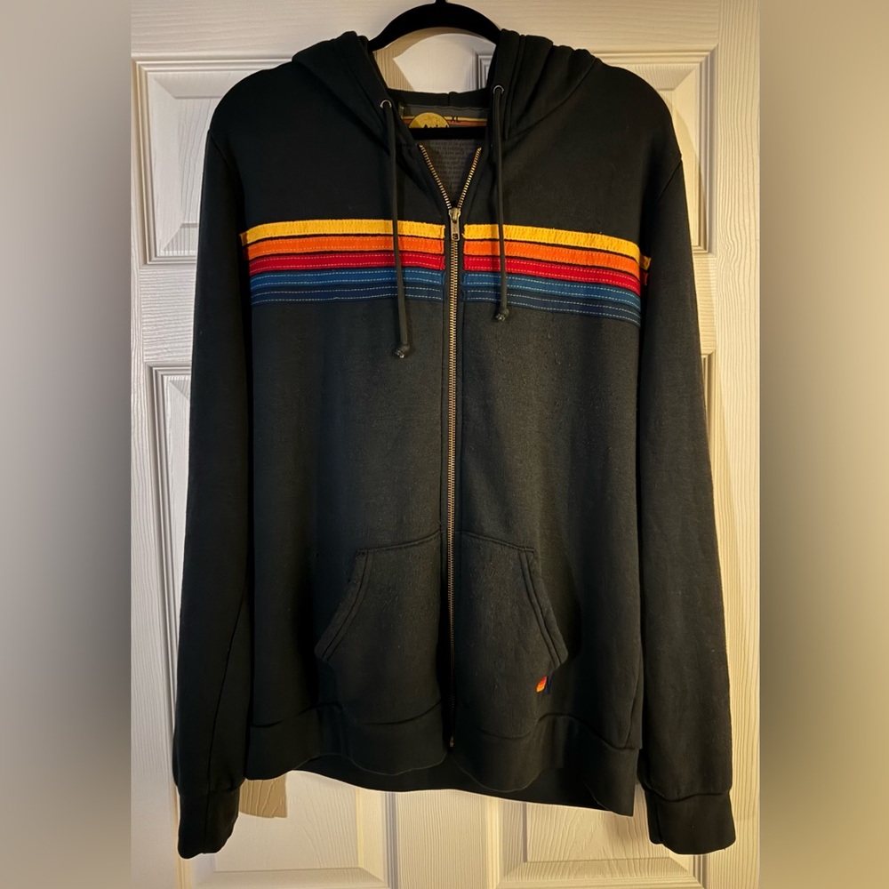 Aviator Nation 5 STRIPE HOODIE - CHARCOAL UNISEX XL -NWOT